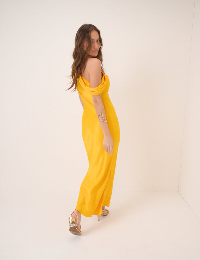 Yellow One Shoulder Minka Midi Dress