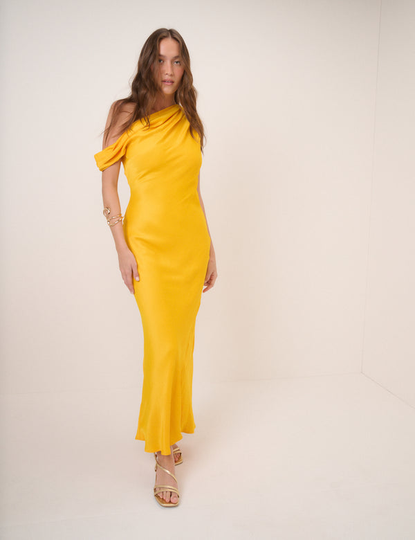 Yellow One Shoulder Minka Midi Dress
