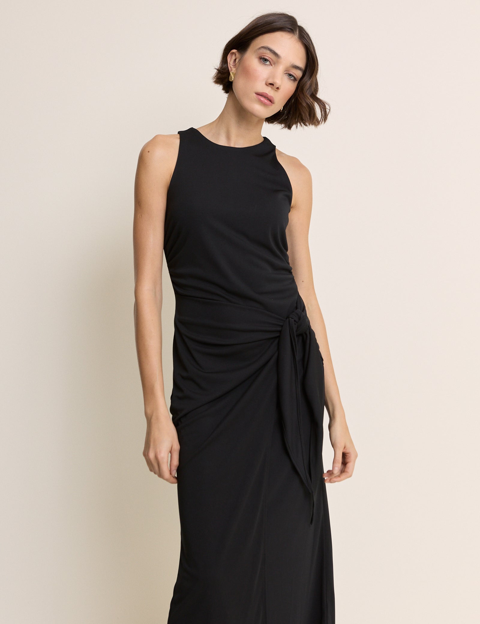 midi v neck black tie dress Black Tie Detail Harper Midi Dress