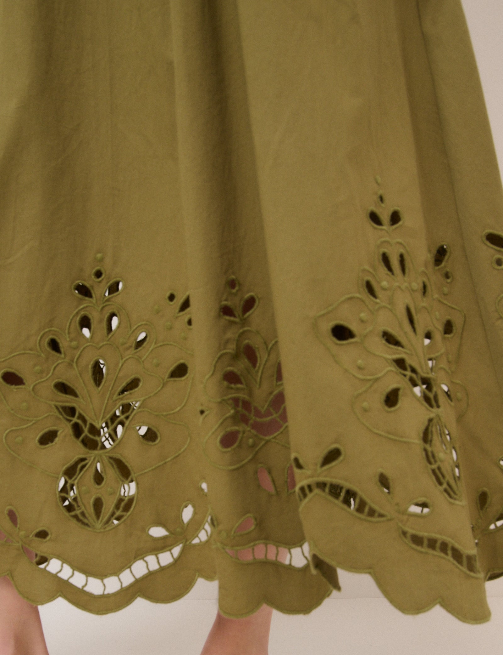 Green Broderie Anglaise Midi Skirt