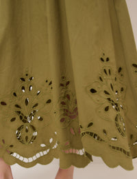 Green Broderie Anglaise Midi Skirt