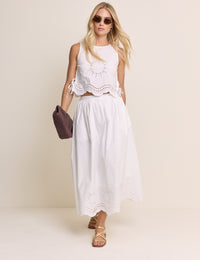 White Cutwork Top & Skirt Set