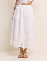 White Cutwork Scallop Hem Sintra Midi Skirt