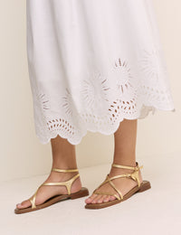 White Cutwork Scallop Hem Sintra Midi Skirt