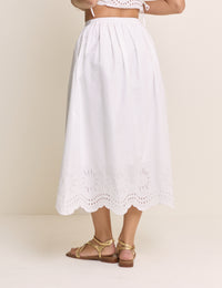 White Cutwork Scallop Hem Sintra Midi Skirt