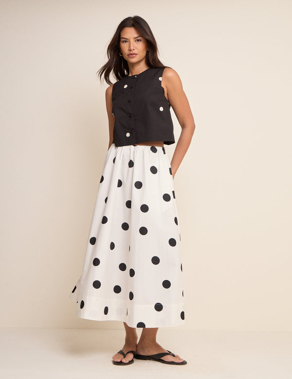 Ivory Polka Dot Midi Skirt