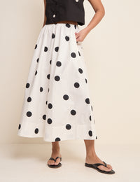 White Polka Dot Midi Skirt