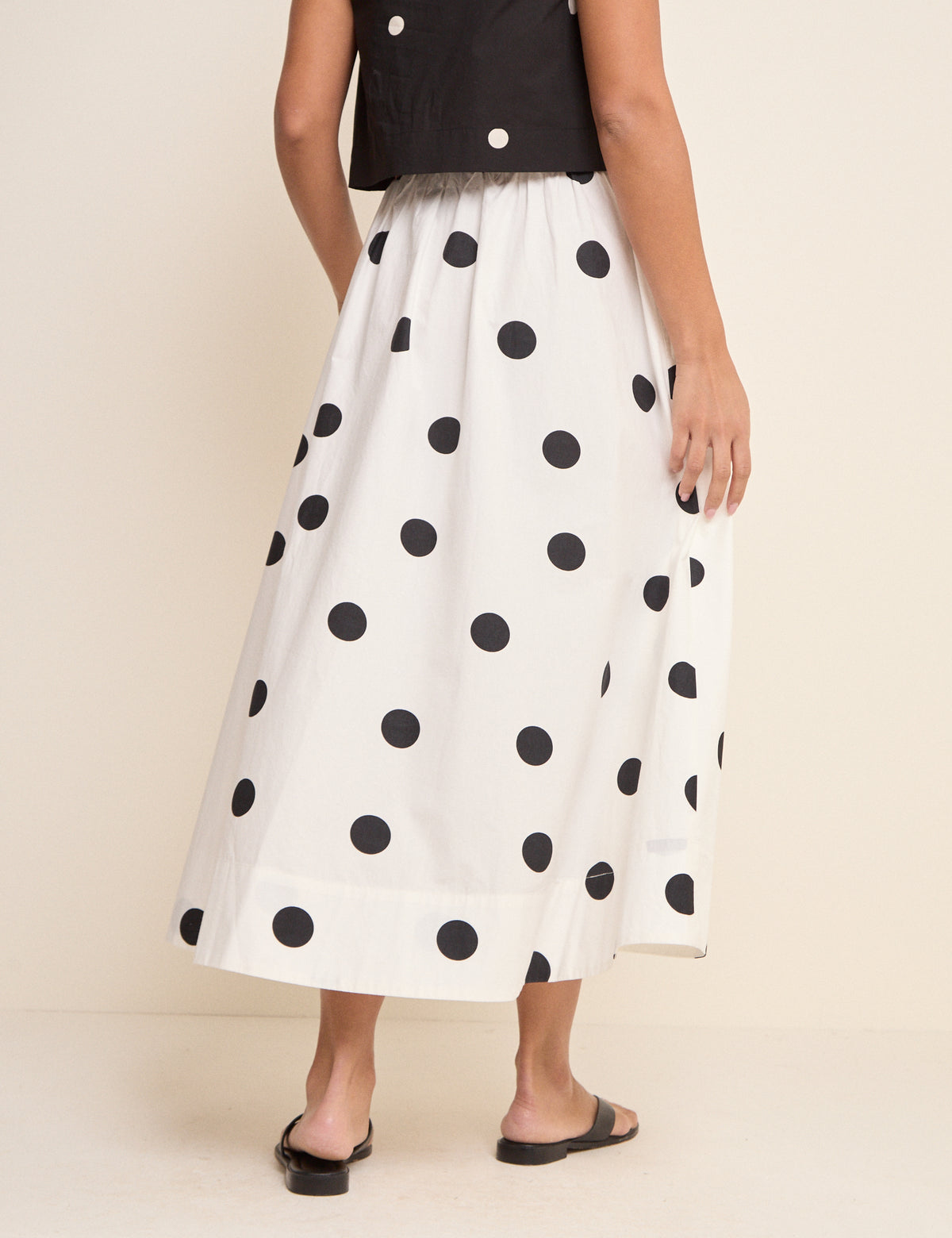 Ivory Polka Dot Midi Skirt