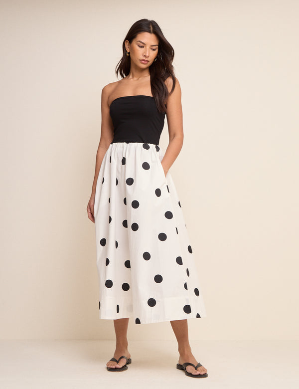 White Polka Dot Midi Skirt