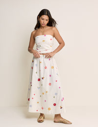 White Floral Poplin Midi Skirt