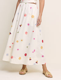 White Floral Poplin Midi Skirt