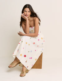 White Floral Poplin Midi Skirt