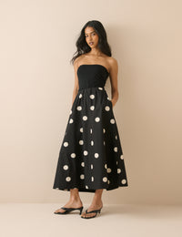 Black and White Polka Dot Midi Skirt