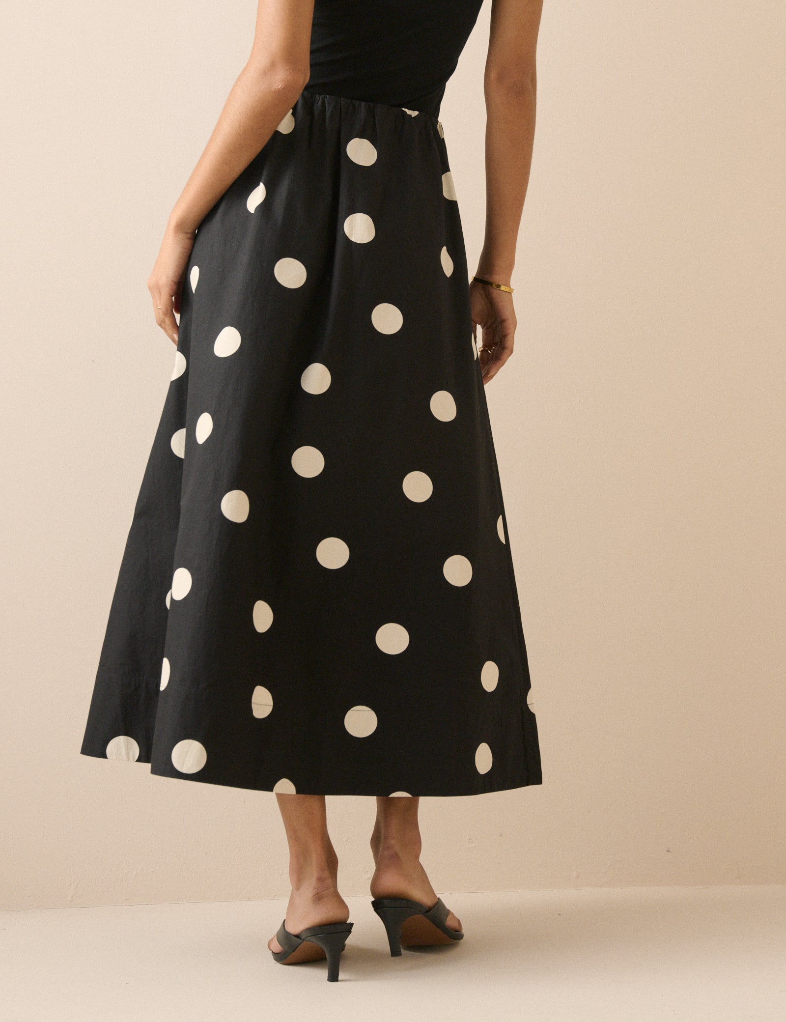 Black and White Polka Dot Midi Skirt