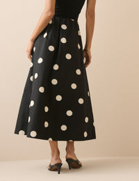 Black and White Polka Dot Midi Skirt