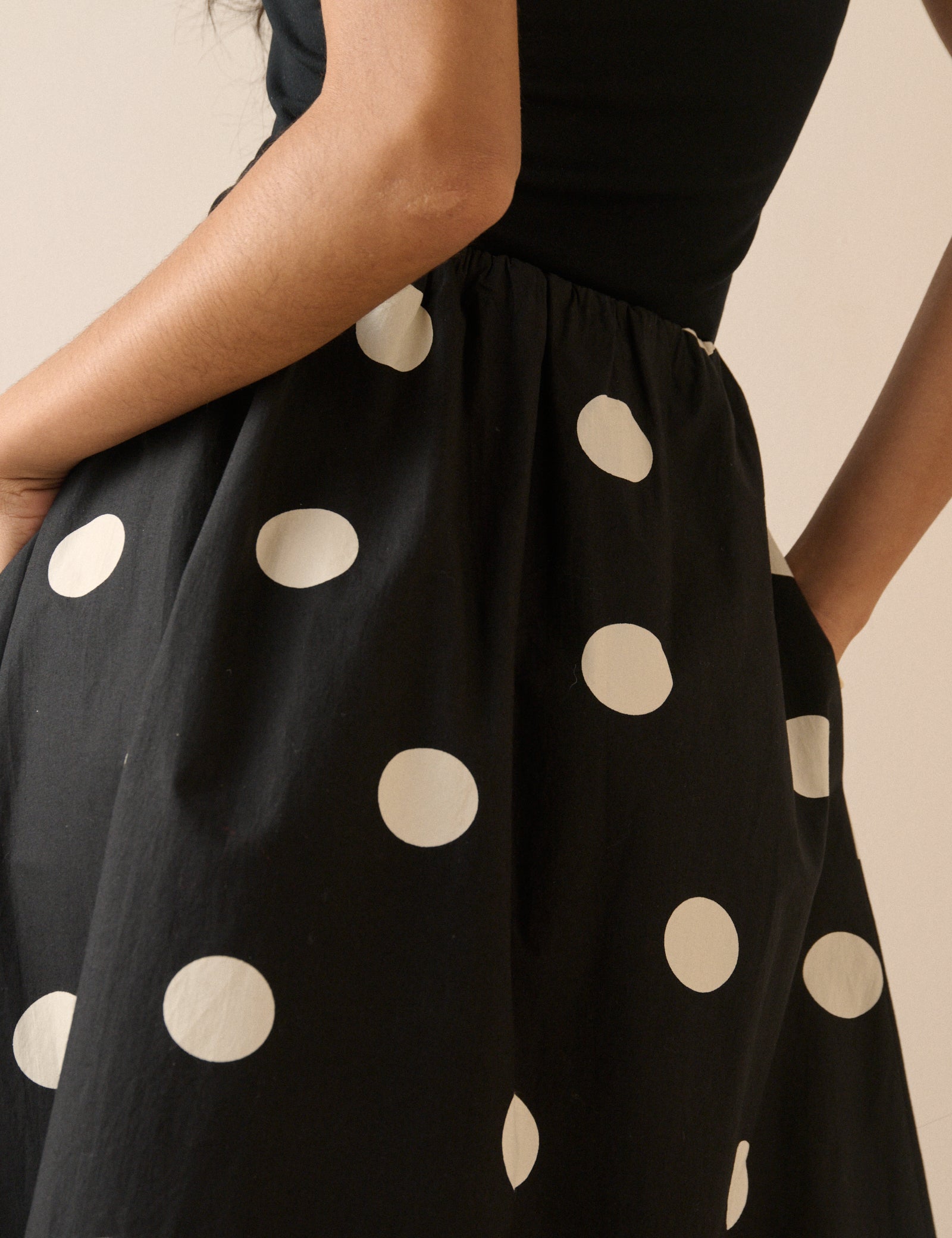 Black and White Polka Dot Midi Skirt