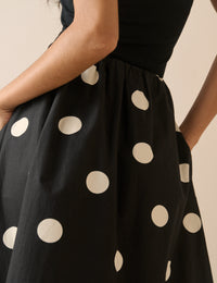 Black and White Polka Dot Midi Skirt