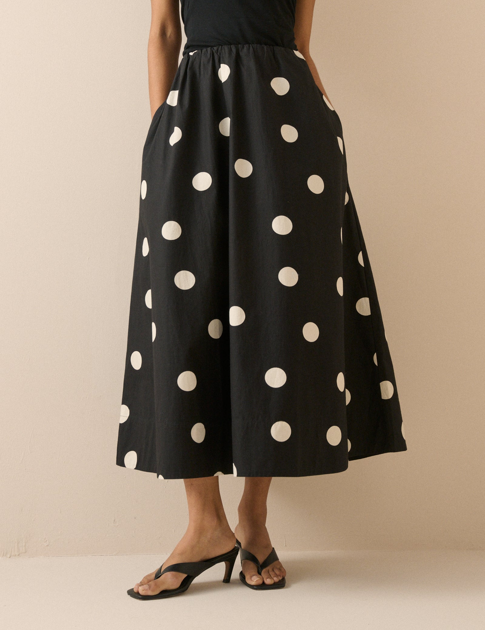 Black and White Polka Dot Midi Skirt