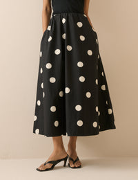 Black and White Polka Dot Midi Skirt