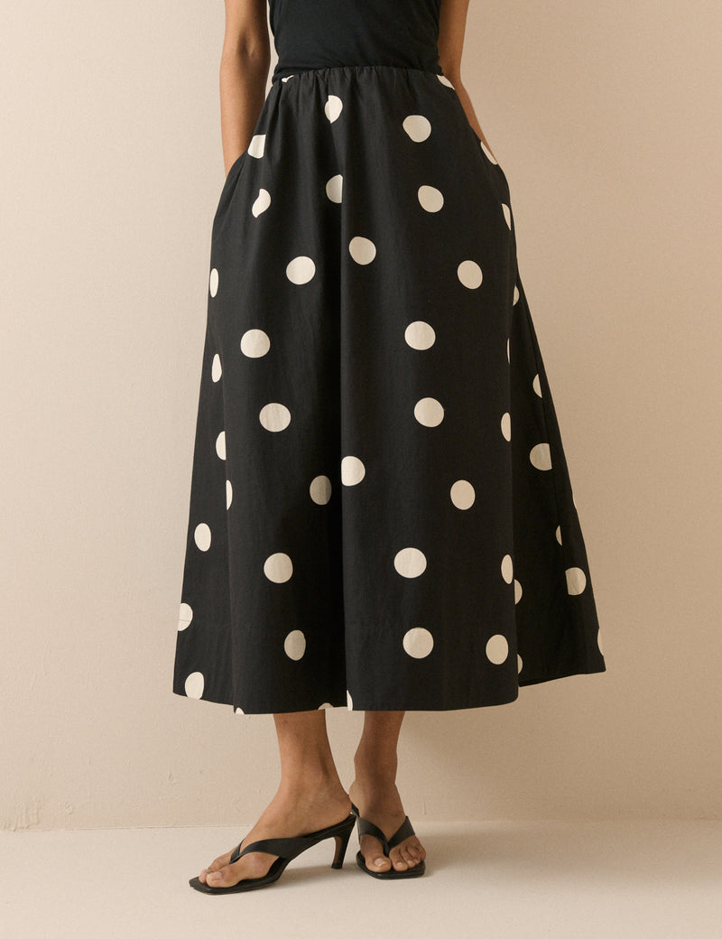 Black and White Polka Dot Midi Skirt