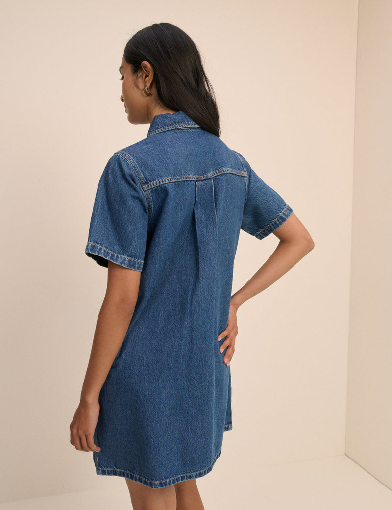 Mid Blue Denim Shirt Mini Dress