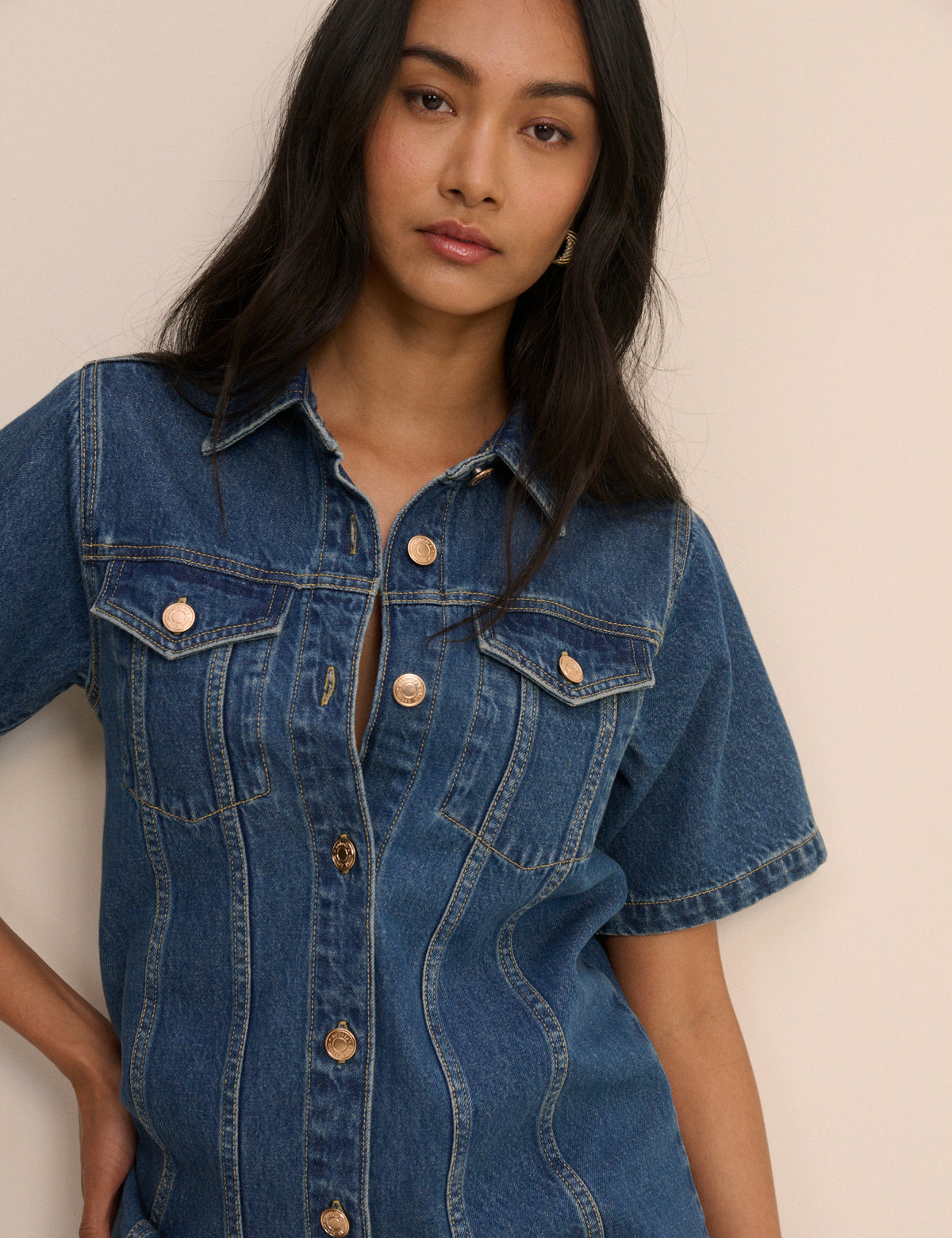 Mid Blue Denim Shirt Mini Dress