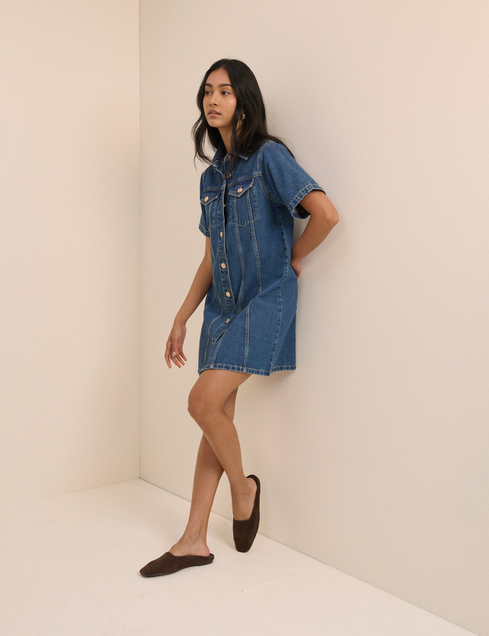 Mid Blue Denim Shirt Mini Dress
