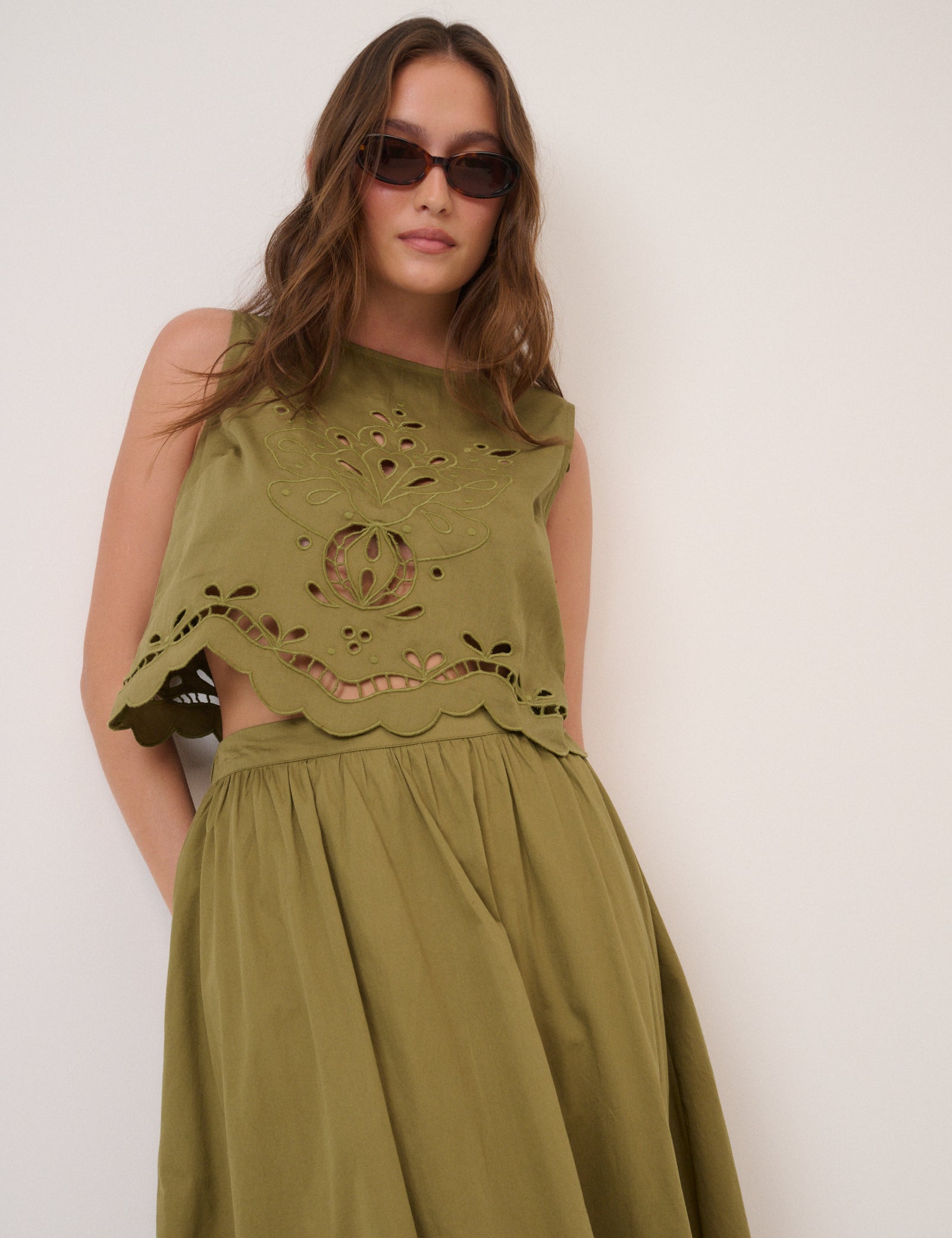 Green Broderie Anglaise Tank Top