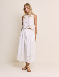 White Cutwork Top & Skirt Set