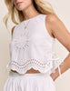 White Cutwork Scallop Hem Top