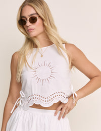 White Cutwork Scallop Hem Top