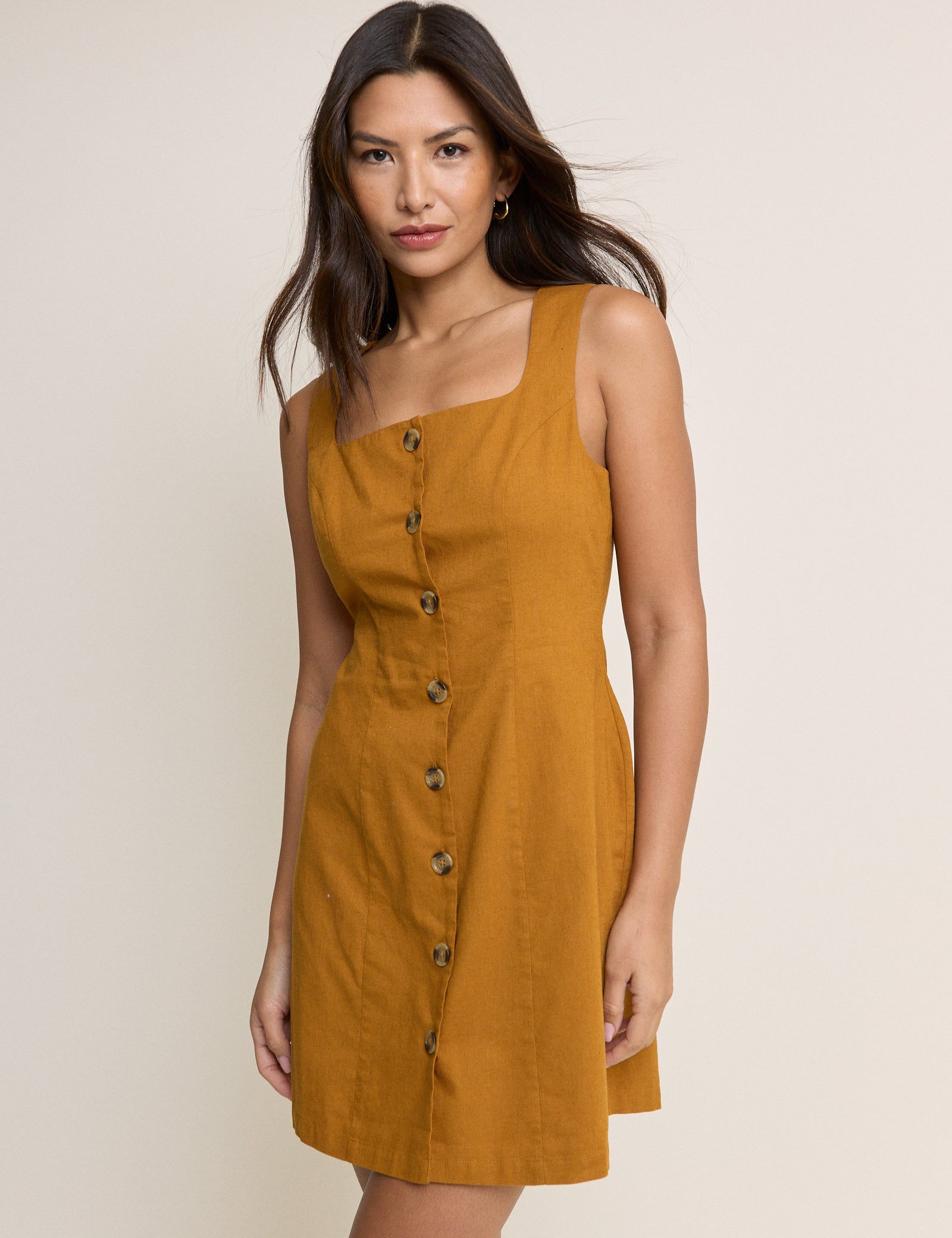Mustard Yellow Square Neck Rosie Mini Dress
