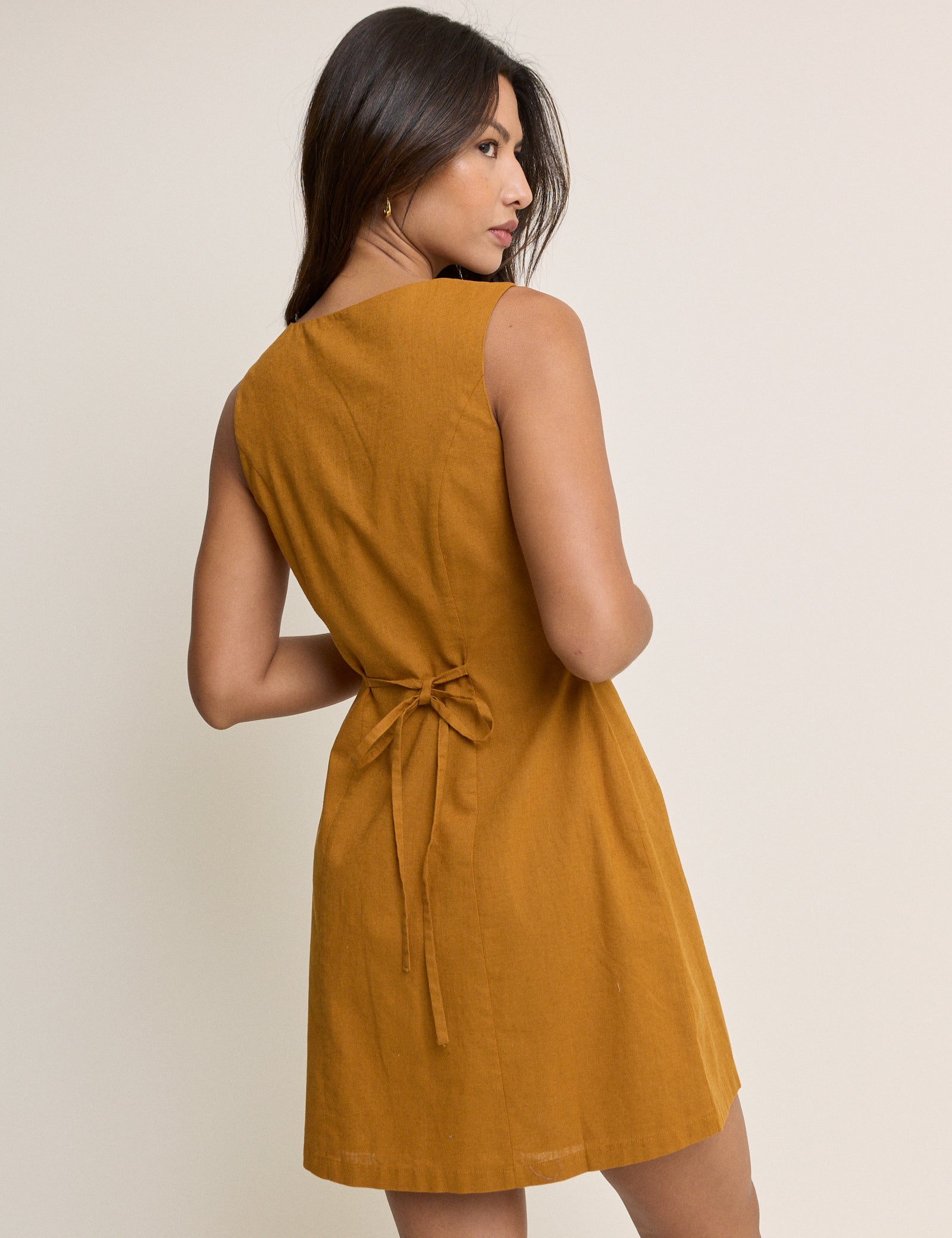 Mustard Yellow Square Neck Rosie Mini Dress