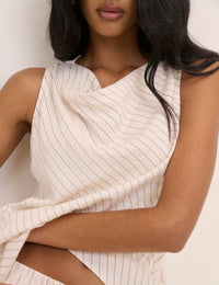 Cream Pinstripe Draped Sleeveless Top
