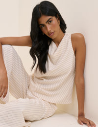 Cream Pinstripe Draped Sleeveless Top