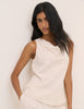 Cream Pinstripe Draped Sleeveless Top