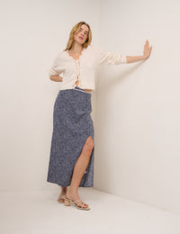 Navy Polka Dot Midi Skirt