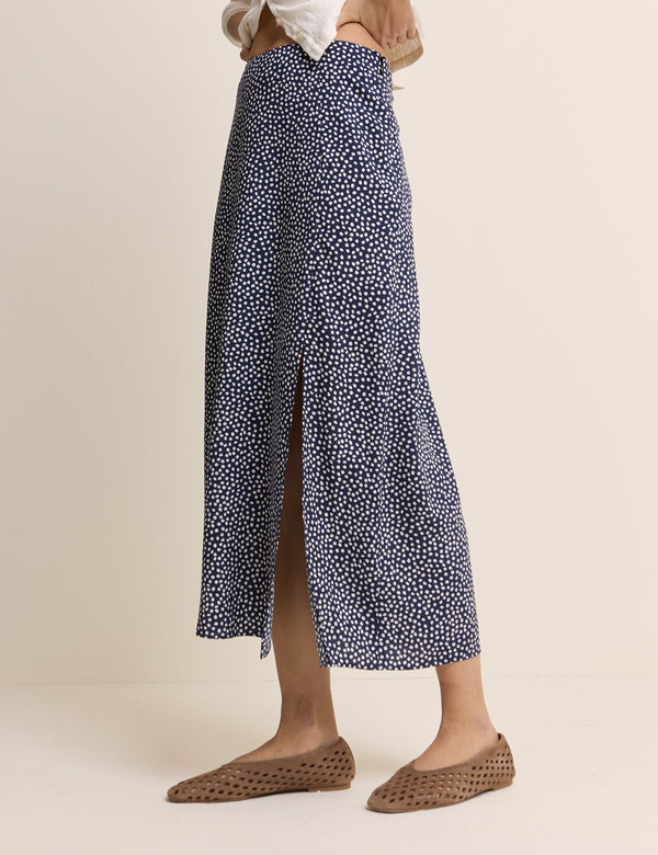 Navy Polka Dot Midi Skirt