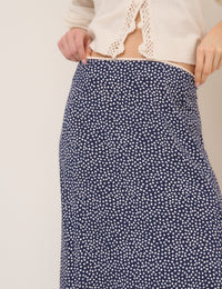 Navy Polka Dot Midi Skirt