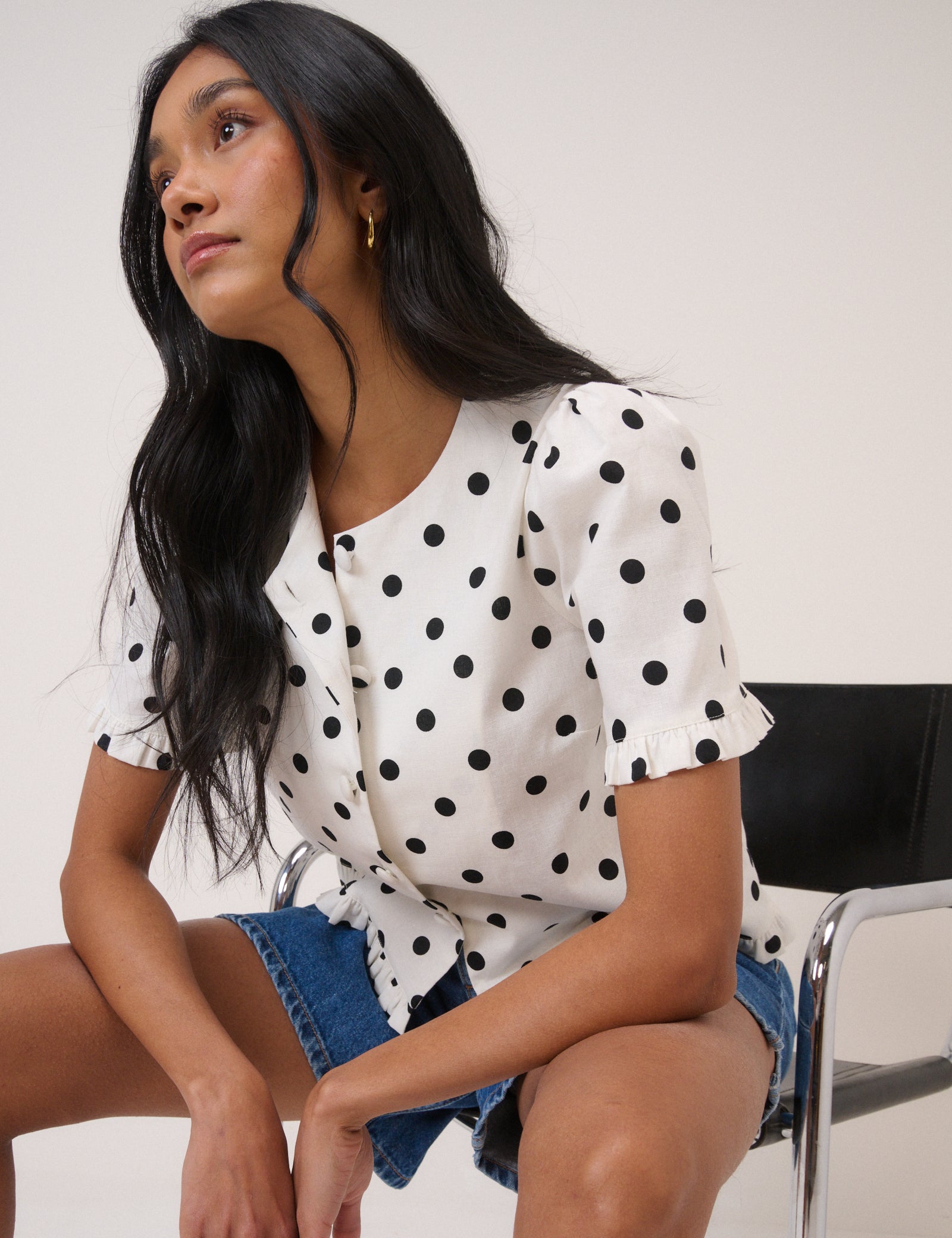 White Polka Dot Tailored Top