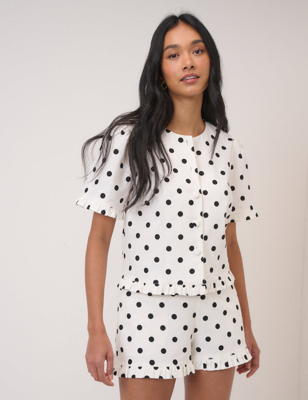 White Polka Dot Tailored Top