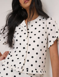White Polka Dot Tailored Top