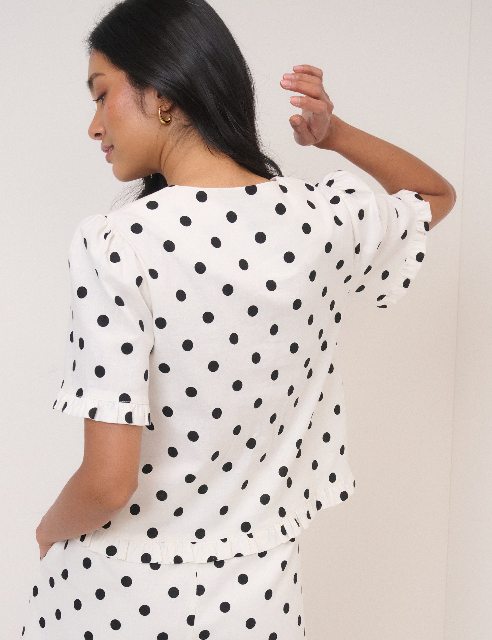 White Polka Dot Tailored Top