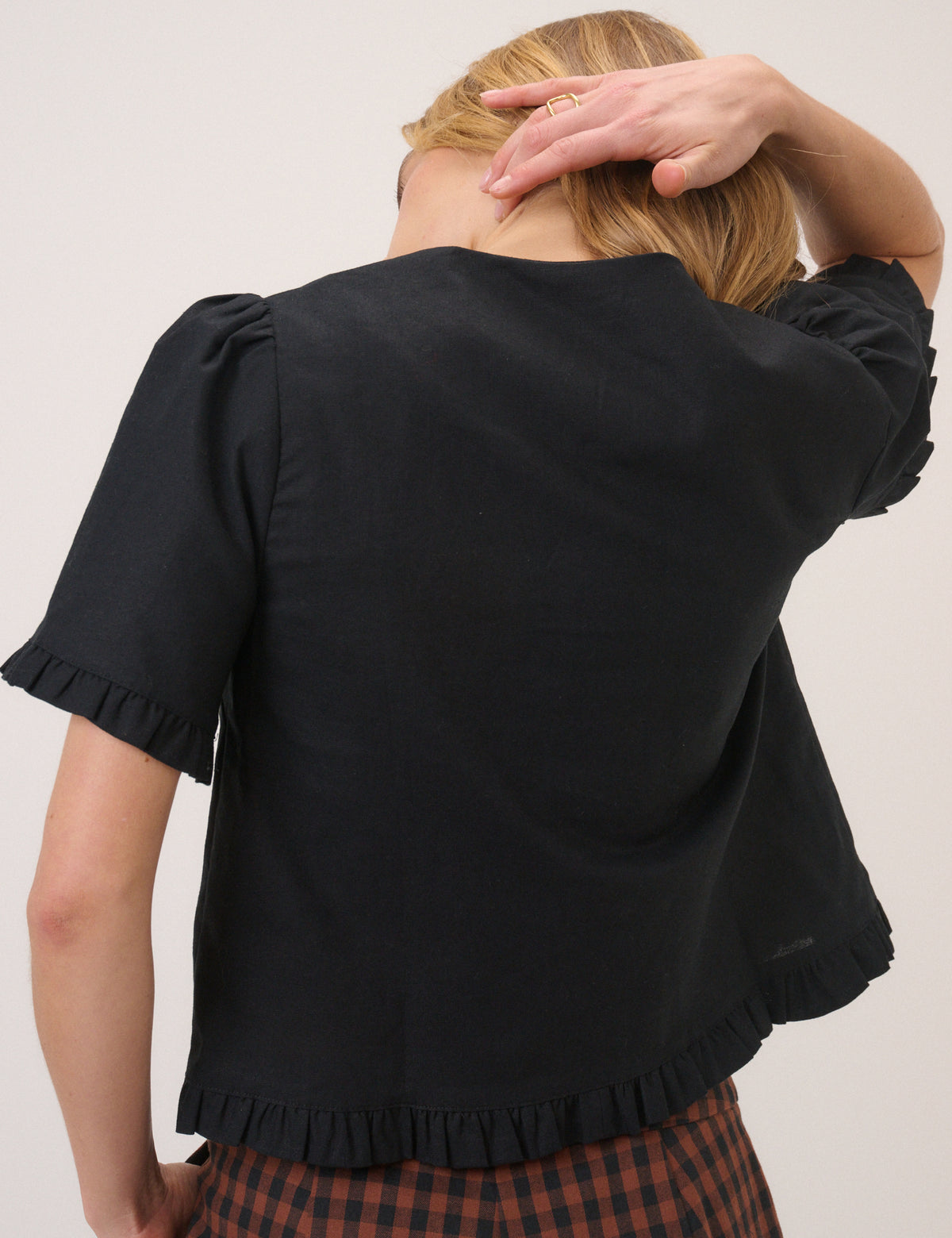 Black Frill Round Neck Top