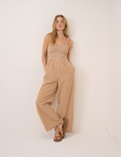 Orange Gingham Shirred Helena Jumpsuit