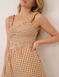 Orange Gingham Shirred Helena Jumpsuit