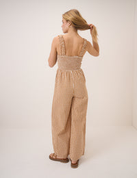 Orange Gingham Shirred Helena Jumpsuit