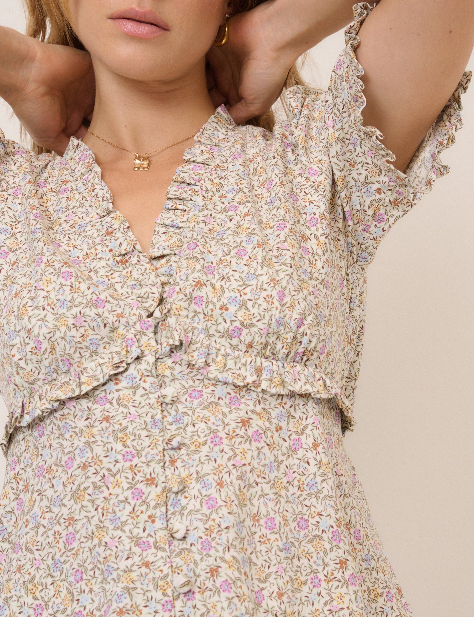 Pink Floral V-Neck Blouse