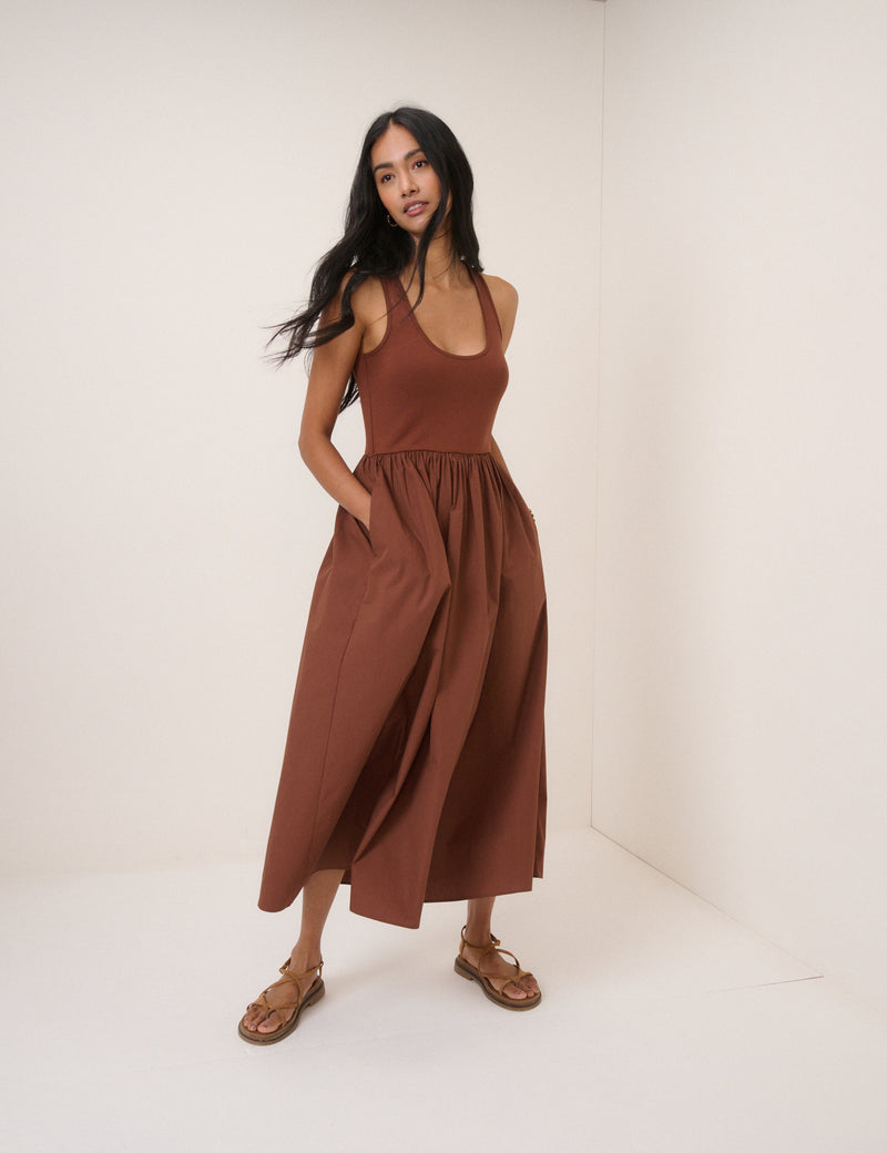 Brown Racer Back Lexie Midi Dress