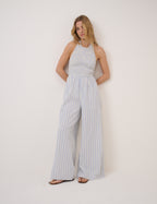 Blue Pinstripe Halterneck Tizzy Jumpsuit